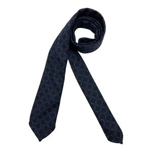 LUIGI BIANCHI MANTOVA UNTIPPED Navy Geometric Wool LUXURY Slim Tie ITALY
